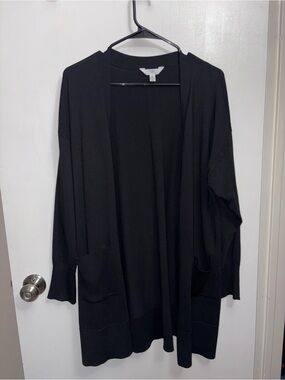 Time and Tru Black Open-Front Pocket Cardigan